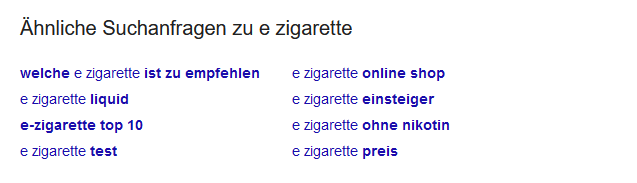 Google Suggest E-Zigarette