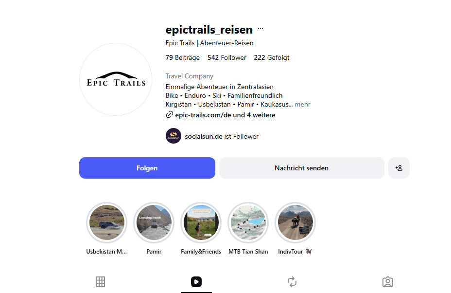 Screenshot des Epic Trails Instagram Kanals