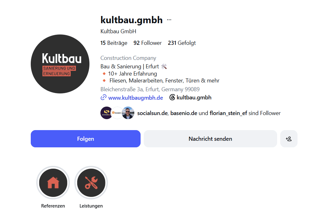 Screenshot des Instagram Profils von Kultbau